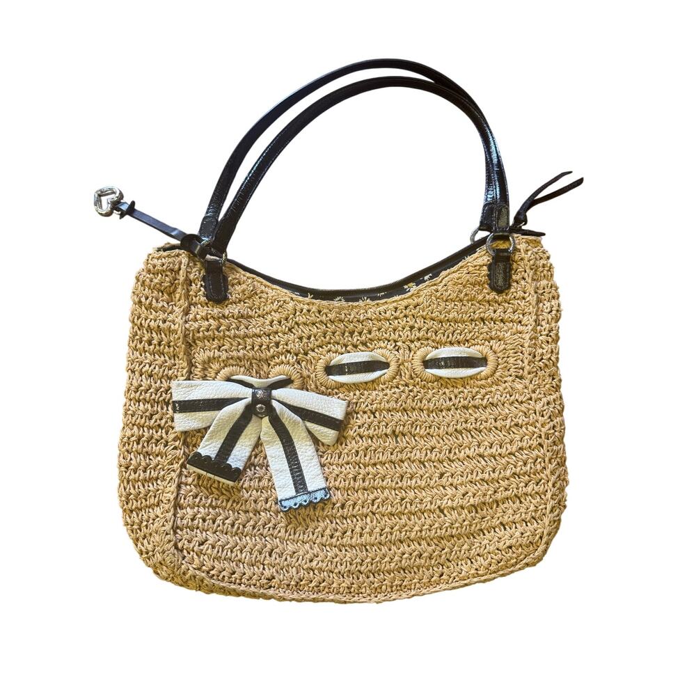 brighton straw purse with leather bow